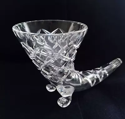 £7.99 • Buy Crystal Cut Glass Cornucopia Footed Vase Horn Of Plenty Vintage Decorative