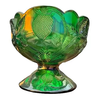 Vintage Green Miniature Punch Bowl Carnival Cambridge Glass Inverted Strawberry • $128.71