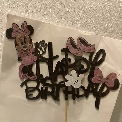 Minnie Mouse Happy Birthday Cake Topper Glitter Party Celebration Décor • $6.99