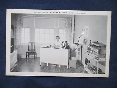 1940s Alma Michigan Masonic Home Hospital Office Desk & Telephones Postcard • $4.50