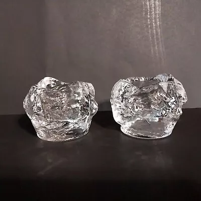 Vintage Kosta Boda Ice Snowball Candle Holder Sweden Heavy Crystal Set Of 2 • $25