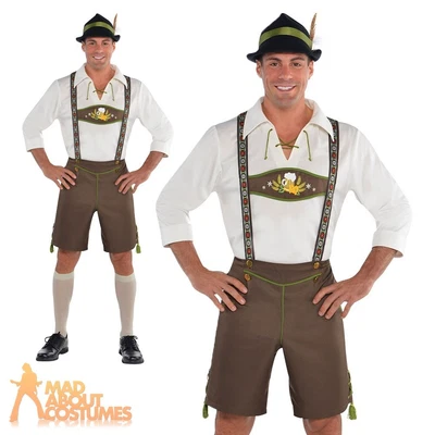 £26.99 • Buy Mens Oktoberfest Beer Costume Adult Bavarian Man Fancy Dress Lederhosen Festival