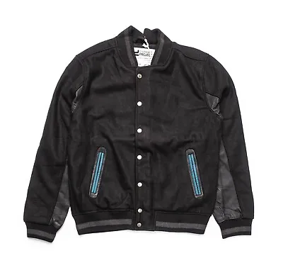 Dstruct Project Mens Black Wool Faux Leather Bomber Zip Pocket Jacket Coat • £25.99