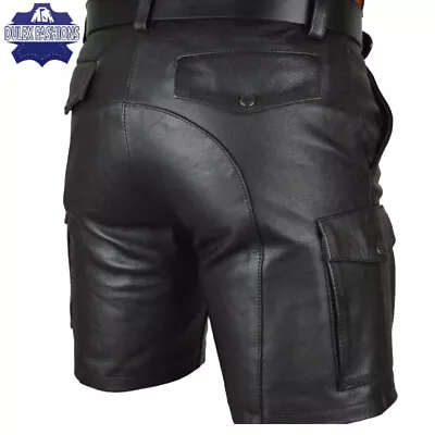 Mens Real Sheep Leather Cargo Shorts With Free Belt Gym Sexy Gay Festish • $29.99