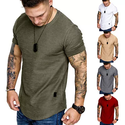 Men Summer Plain Slim Fit Casual Short Sleeve Tops Muscle Gym Tee T-shirt Blouse • $5.99