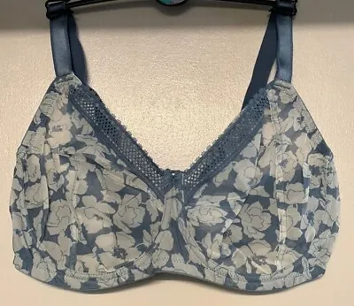 M&S Printed Mesh Underwired Extra Support Bra F-G-GG-H-J Blue Floral • £13.99