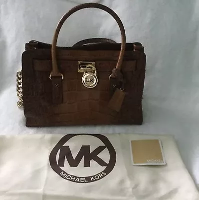 Michael Kors Hamilton Python Croco Brown Leather East West EW Satchel • $199.97