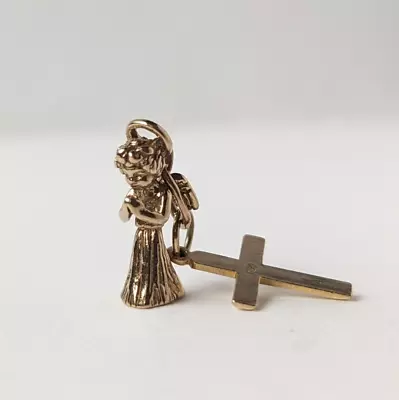 Vintage Praying Angel Statue & Cross 9ct Solid Gold Charm Pendant Religious • £208.24