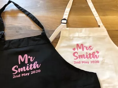 Personalised Bride And Groom Aprons – Mr & Mrs Surname Aprons Wedding Day Unisex • £13.99