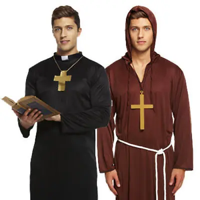 Monk Vicar Mens Fancy Dress Medieval Priest Robe Adults Halloween Costume Outfit • £9.99