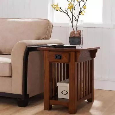 Rustic Mission Style End Side Table W/Drawer And Shelf Slatted Wood Oak And • $282.99