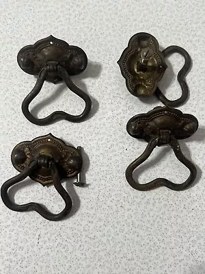 Vintage Ornate Antique Brass Drop Bail Drawer Pulls Centers Handle • $19.99