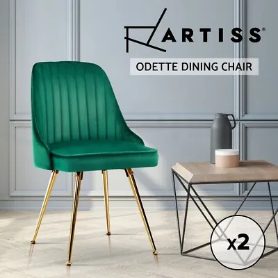 Artiss Dining Chairs Retro Chair Cafe Kitchen Modern Metal Legs Velvet Green X2 • $129.95