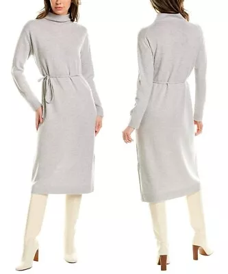 VINCE FUNNEL NECK MERINO-WOOL CASHMERE BLEND BELTED SWEATERDRESS  GREY Sz M $445 • $229.99