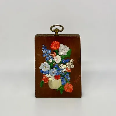 Vintage Retro Kitsch Handpainted Floral Wooden Wall Plaque Dopamine Decor • $18