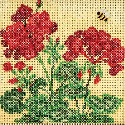 Geranium Cross Stitch Kit Mill Hill 2018 Buttons & Beads Spring MH141816 • $14.99