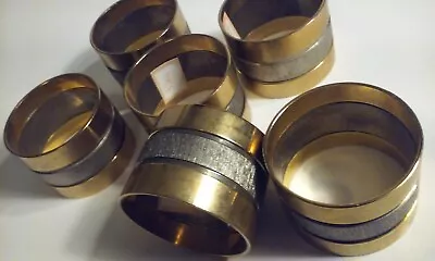 Lot 6 Auckoy Brass Metal NAPKIN RINGS 1-5/8  D 1-1/4  Tall Two-Tone Gold&Silver • $9