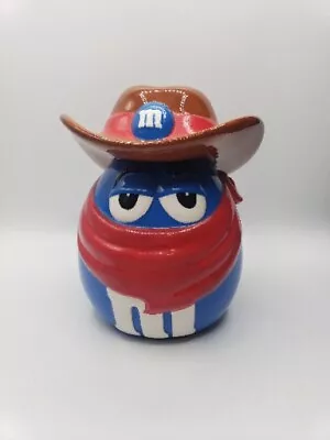 Vintage Blue M&M Bandit Cookie/Candy Jar With Cowboy Hat Lid • $25