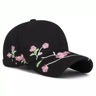 Plum Blossom Embroidery Baseball Cap Elegant Flower Black Sports Hat Women Men • $18.98