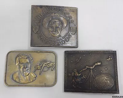 3 Belt Buckles - Mickey Mouse Merit 1933 Fonz Will Rodgers President • $75