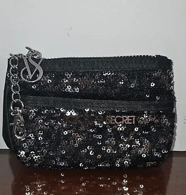 Victoria's Secret VS Black Sequin Zip Cardholder Coinpurse Pouch W/Keychain-NWOT • $19.80