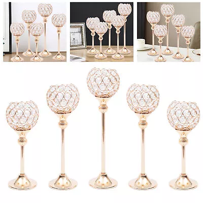 5x Gold Candlestick Crystal Candle Holder Dinner Table Centerpiece Wedding Decor • $26.60