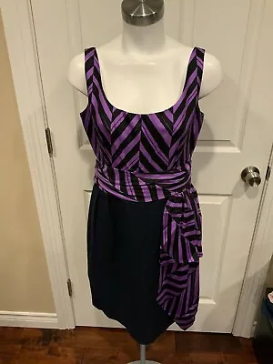 Milly New York Purple & Navy Silk Striped Dress W/ Sash Detail Size 6 • $27.75