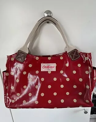 Cath Kidston Handbag Day Grab Oil Cloth  Red Floral Zip Fastening Used • £13