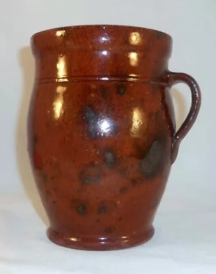 Antique Manganese Glazed Redware Tall Vase Or Crock With Handle Southeastern PA • $477.77