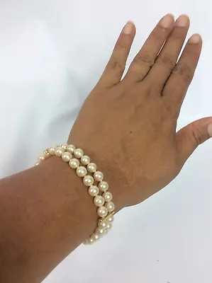 Pretty Vintage Majorica Spain Creamy Pearl 2 Strands Bracelet • $99.99