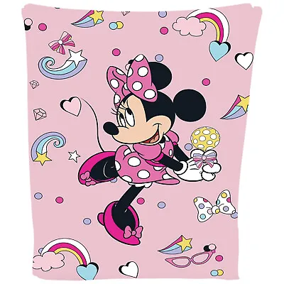 Disney Minnie Mouse Fleece Blanket Pink Throw Super Soft Kids Bed Gift For Girls • £12.99