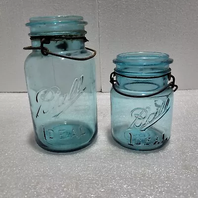 2 ~ Vintage Blue Ball Canning Jars Pint With & Quart No Lids # 8 & 9 • $9.99