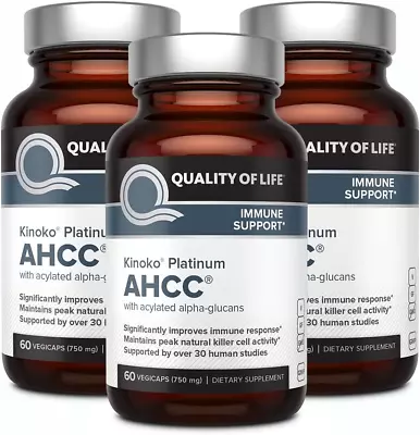 (3 Pack) Quality Of Life AHCC Kinoko Platinum 750 Mg– Premium Immune Support Sup • $489.01