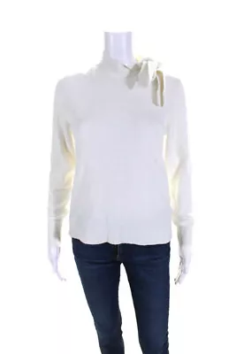 J Crew Womens Knit Bow Tied Round Neck Long Sleeve Pullover Sweater White Size M • $42.69