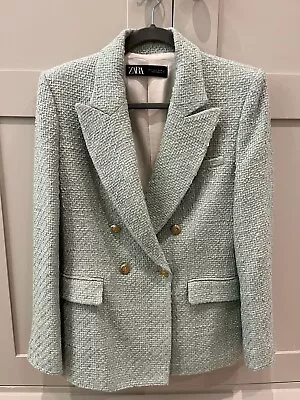 Zara Tweed Textured Double Breasted Blazer Jacket Size Medium  L Sea Green • £4.20