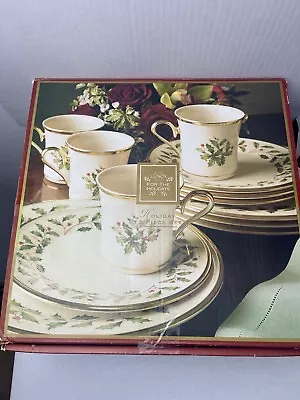 Vintage Lenox Christmas Holly Berries 12 Pieces Dinnerware MADE IN USA -NIB • $195