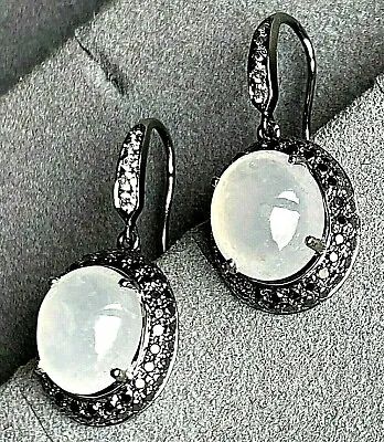 Diamond Vintage Earrings 18K Black Gold Spinel Halo Quartz Cabochon Fine Jewelry • $900