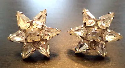 Stunning Vintage Estate High End Rhinestone Star Flower 1  Screw Earrings! G9550 • $0.99