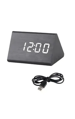 Wooden Digital Desk Table Clock LED Display Alarm Temperature Modern Home Decor • £10.99