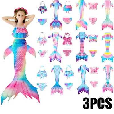 Kids Mermaid Tail Swim Costume Swimmable Bikini Set Swimsuit Swimming Costumes • $21.38