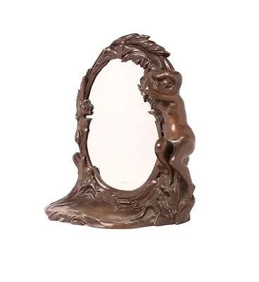 French Art Nouveau Bronze Table Top Mirror W/ Nude Female -c.1920s • $2969.42