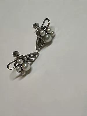 Vintage Signed Mikimoto 925 Sterling Silver Pearl Screw Back Earrings • $100