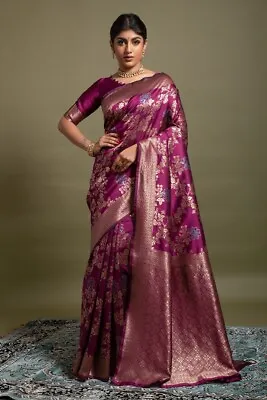 $38 • Buy Indian Pakistani Party Wear Silk Woven Saree Bollywood Designer Wedding Sari