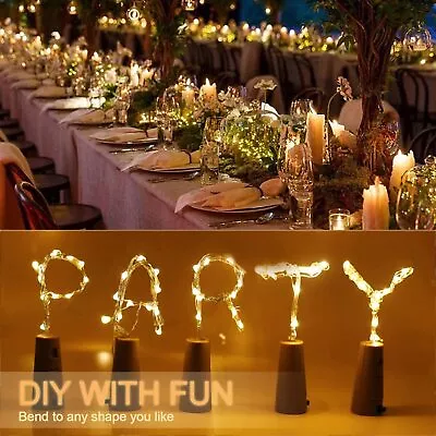 1-12pcs Bottle Lights With Cork Fairy Lights For Bottles 2M 20LED For Party • £1.59