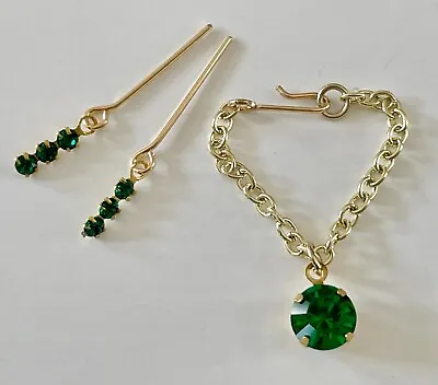 Vintage Emerald Rhinestone Doll Jewelry Necklace & Earrings Barbie Midge Tressy • $9.89