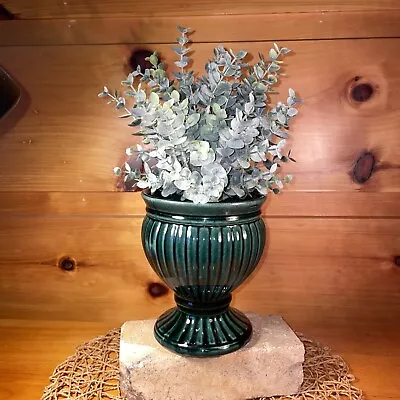 Vintage MCM Pottery Green Glaze  Round Pedestal Planter 7 Inch Tall • $14.50