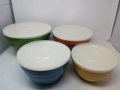 Melamine Nesting Colorful Mixing/Serving Bowls With Lids - Lot Of 4 • $9.72