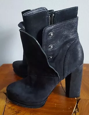 Vera Wang Black Marilyn Platform Booties Leather Chunky Rock Punk Size 7M • $95