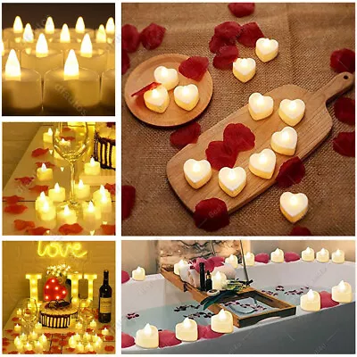 24Pcs LED Tealight Love Heart Shape Flameless LED Candles W/ Batteries Decor UK • £8.99