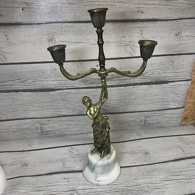 Antique Vintage Brass And Marble Woman Holding Candlestick Candle Stick Holder • $65